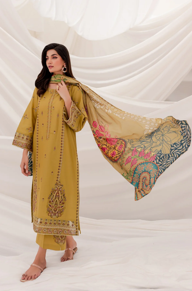 JAZMIN- 3PC DHANAK EMBROIDERED FL-W48