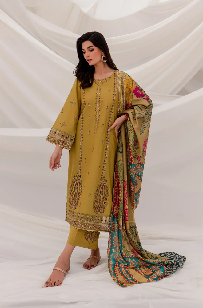 JAZMIN- 3PC DHANAK EMBROIDERED FL-W48