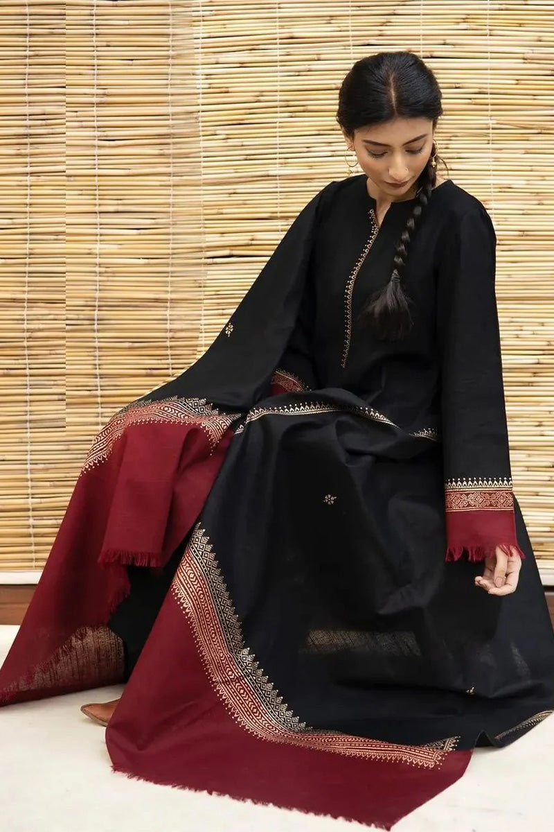ZARPASH - 3PC DHANAK EMBROIDERED FL-W160