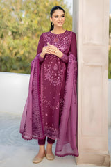 CROSS STITCH - 3PC DHANAK EMBROIDERED FL-W54