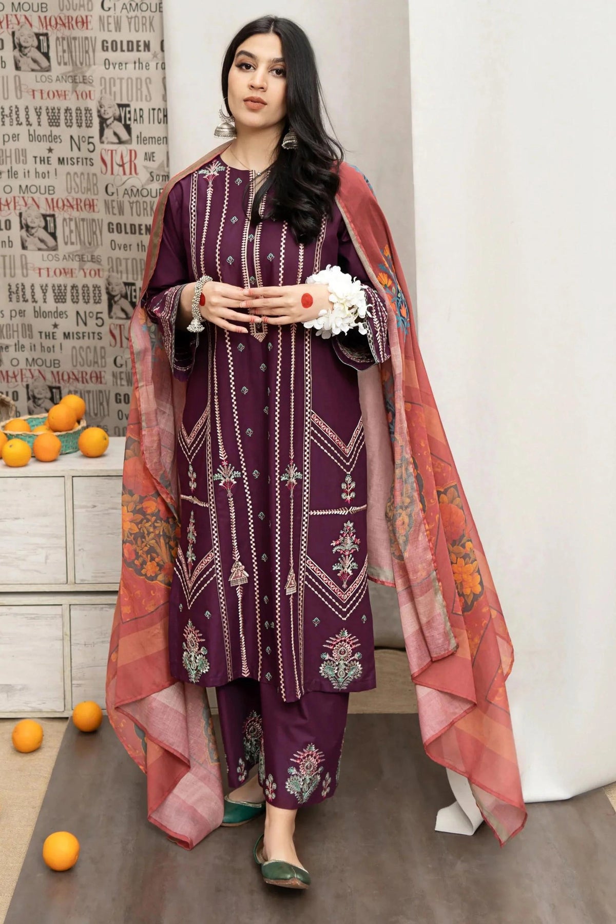 URGE - 3PC DHANAK EMBROIDERED FL-W153